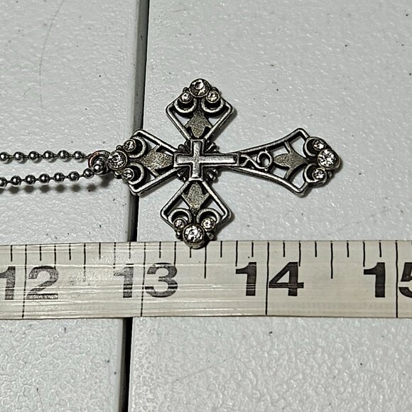 Gothic Filigree Cross Rhinestone Silver Pendant Necklace Religious Jewelry Women - Picture 7 of 7